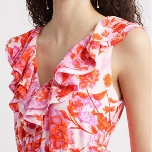 Chelsea28 Floral Ruffle Maxi Dress in Pink and Orange